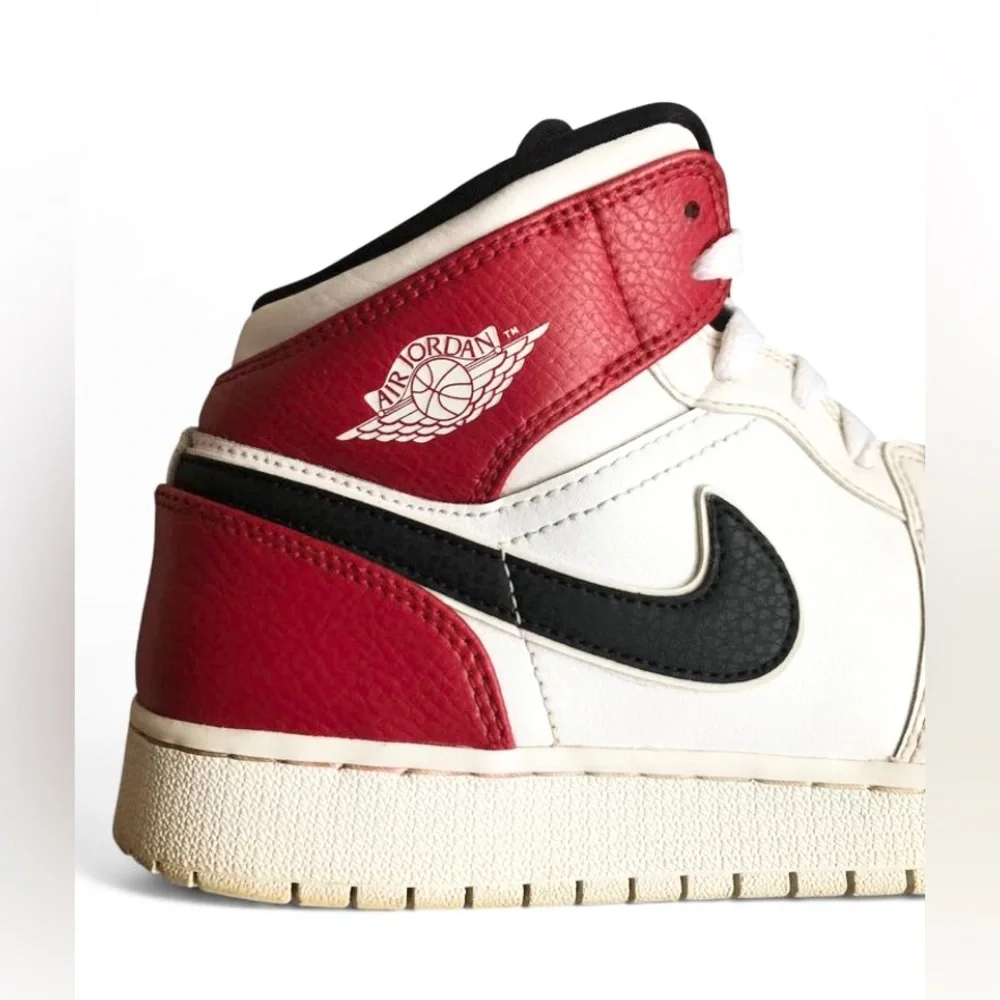 Size 7Y- Jordan 1 Mid White Chicago 2019 White Black Gym Red